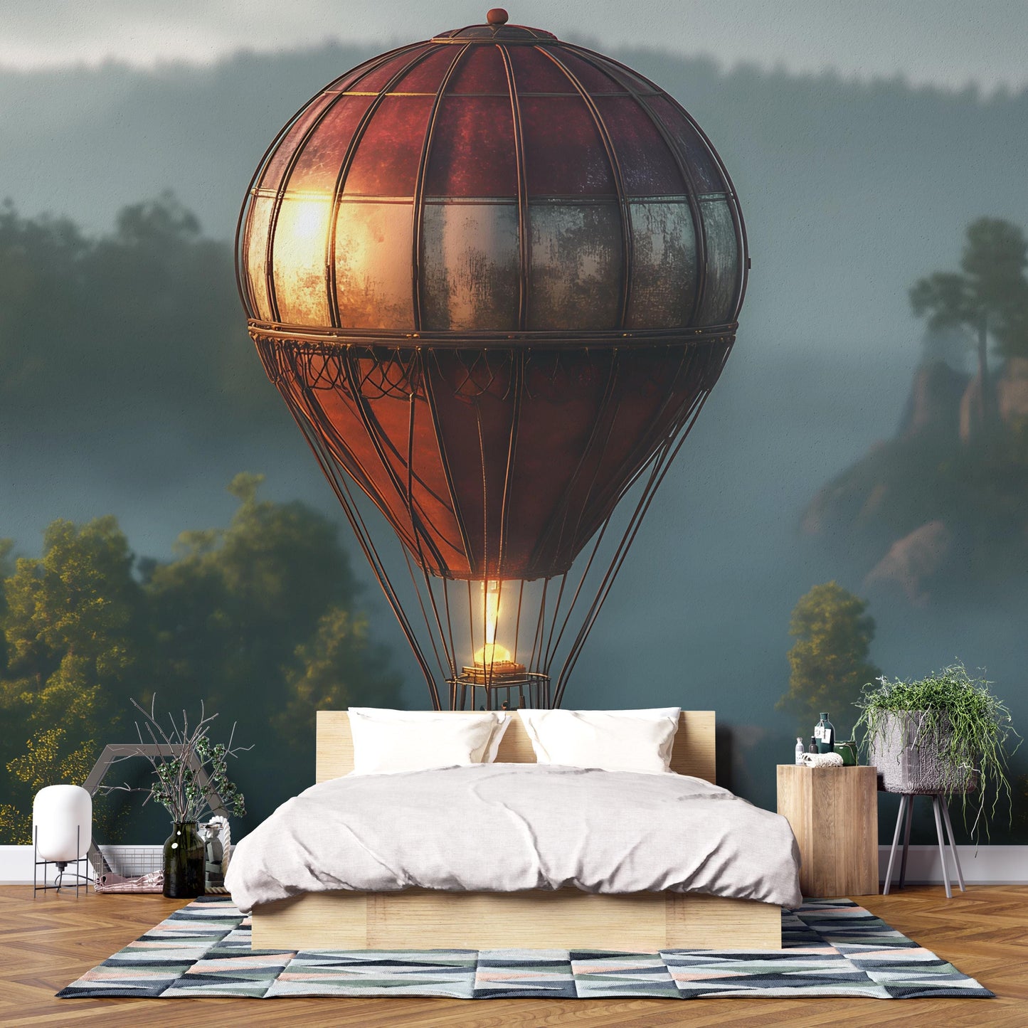 Hot Air Balloon Wall Mural Kids Room | Adventure Nursery Wall Art | Boys Girls Bedroom Decor Vn376