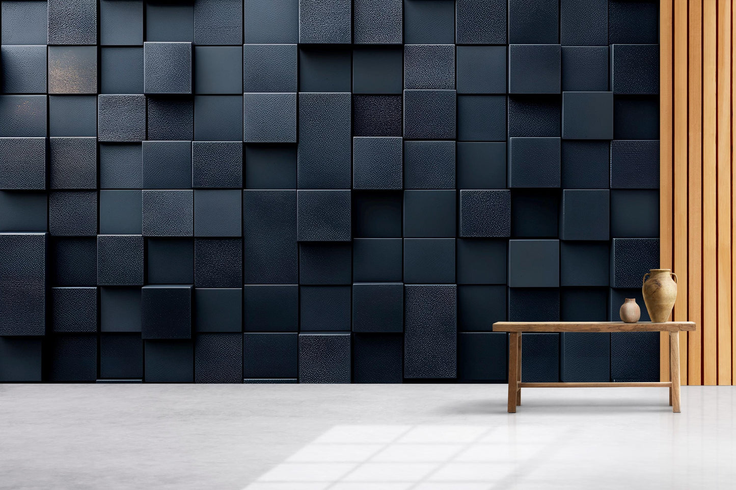 Modern 3D Black Wall Art | Geometric Textured Panel Mural | Minimalist Dark Accent Wall Decor Vn230