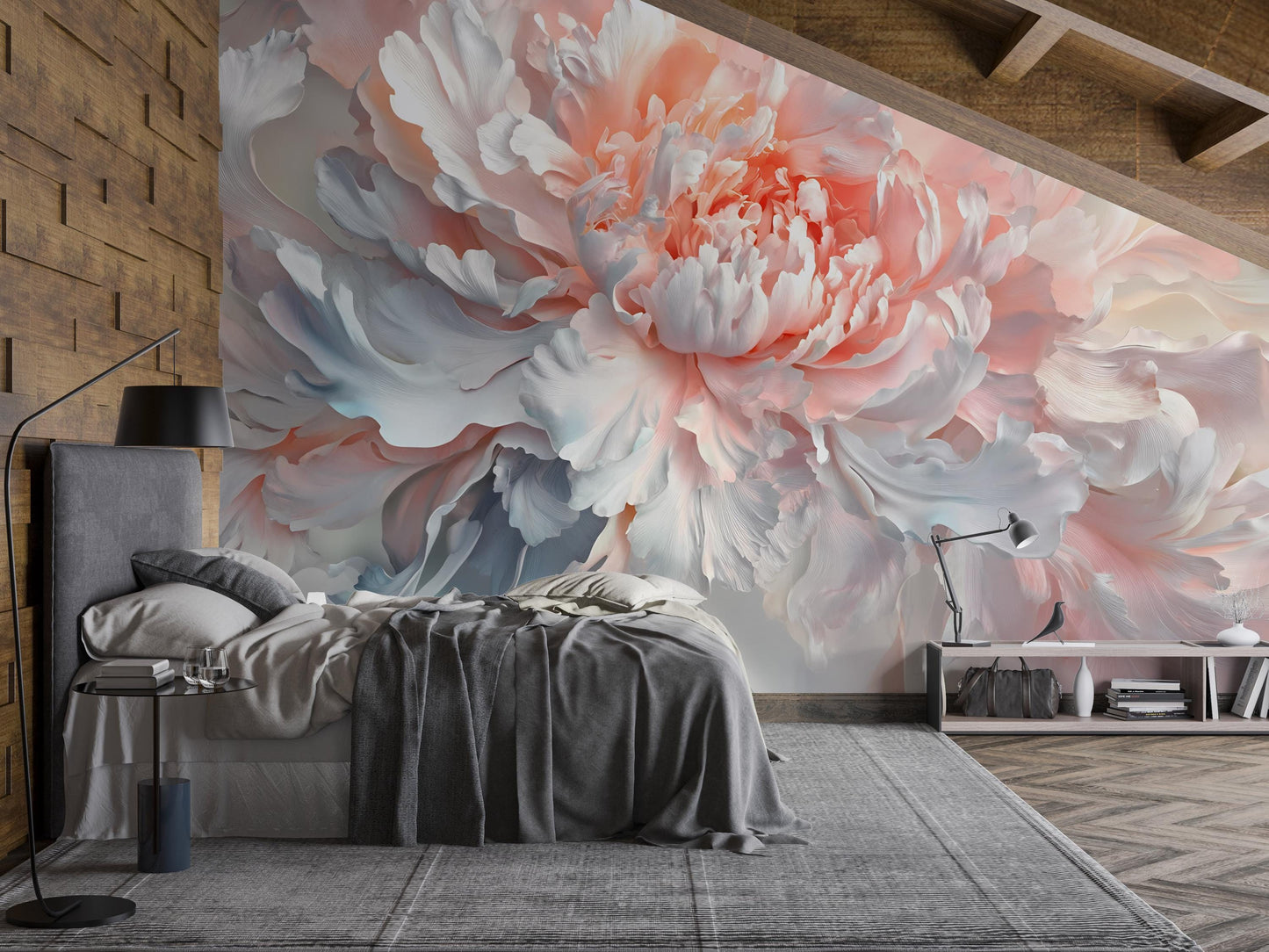 Blush Peony Wall Mural – Large Floral Wallpaper for Bedroom | Romantic Flower Wall Art | Elegant Statement Wall Decor Vn471
