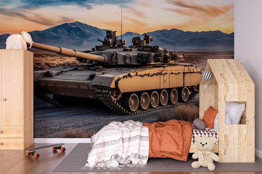 Tank Wall Mural for Boys Room - Military Themed Wallpaper - Cool Army Decor for Teen Bedroom - Desert Combat Scene Vn461