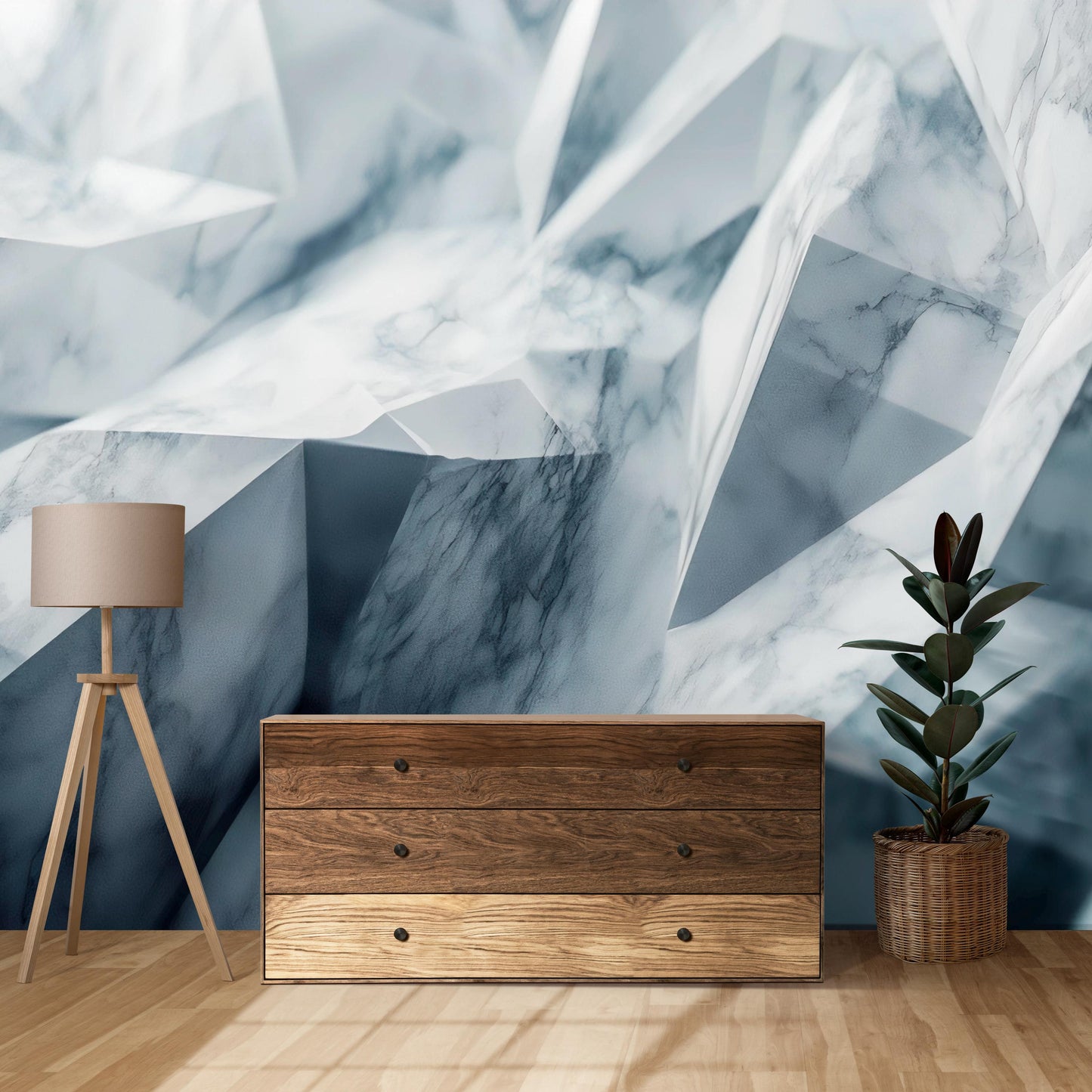 Luxury Geometric Crystal Wall Mural | Abstract Marble 3D Wallpaper | Modern Living Room Decor Vn231