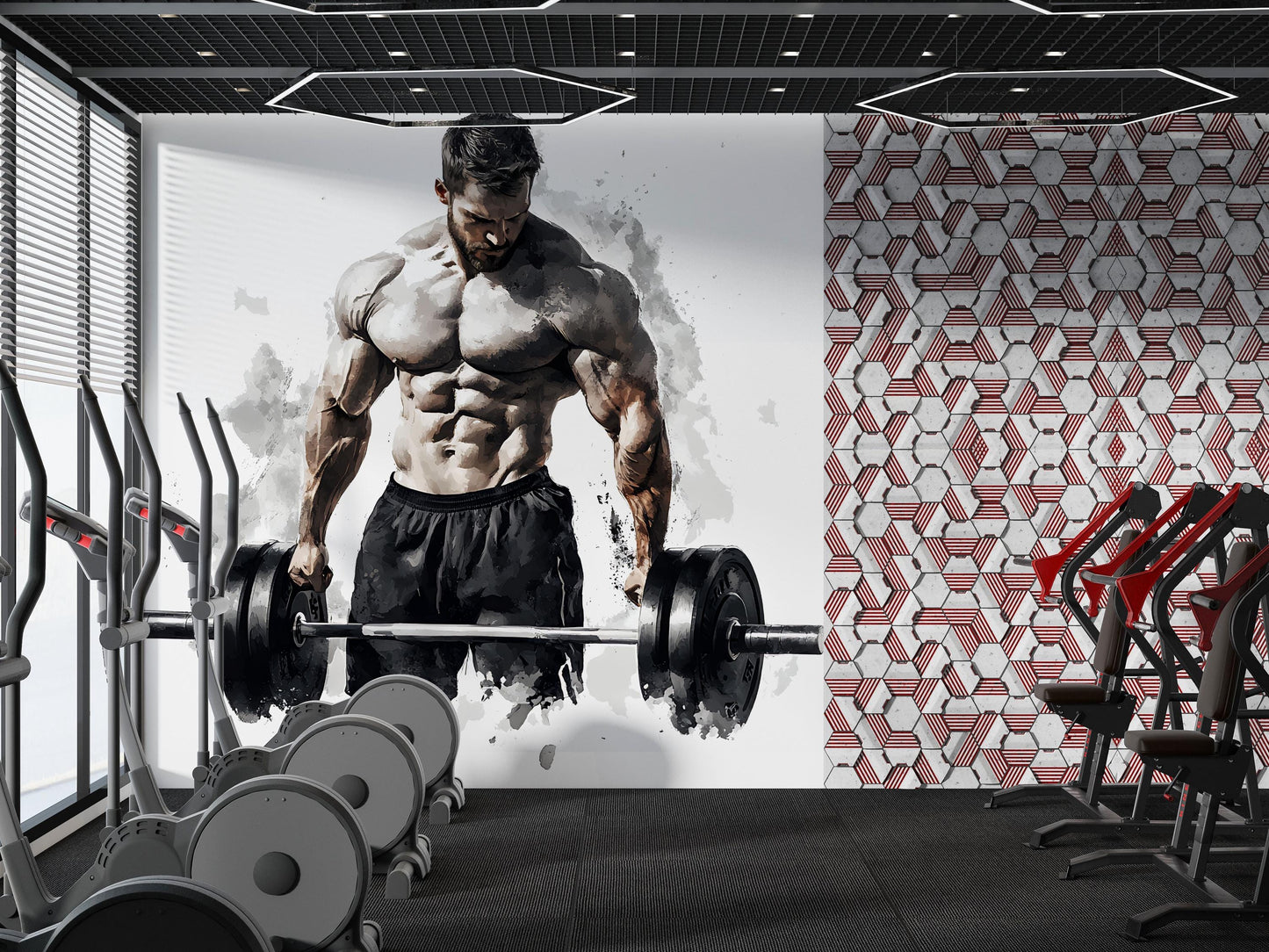 Muscular Man Gym Wall Mural | Bodybuilder Fitness Motivation Art | Home Gym Decor | Workout Room Poster | Large Wall Art Print Vn040