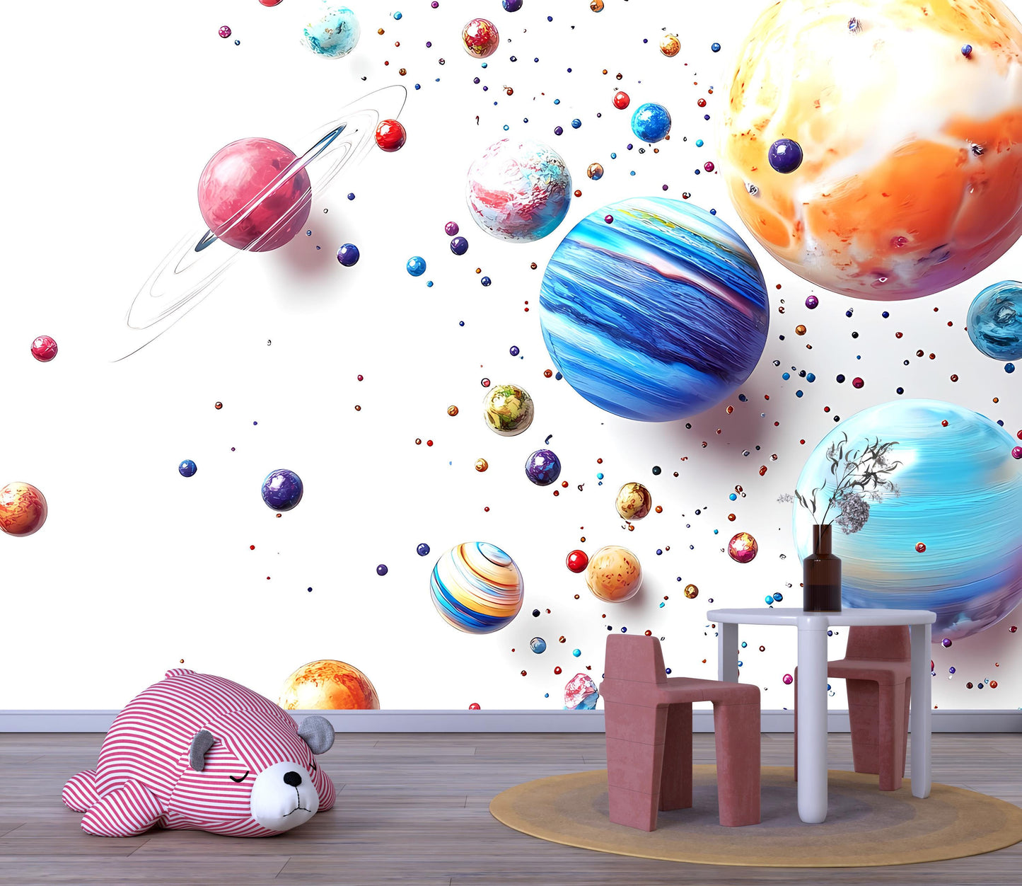 Space Planet Mural Wall Art | Outer Space Bedroom Decor | Galaxy Wallpaper for Kids Room | Planet Wall Print | Astronomy Theme Art Vn051
