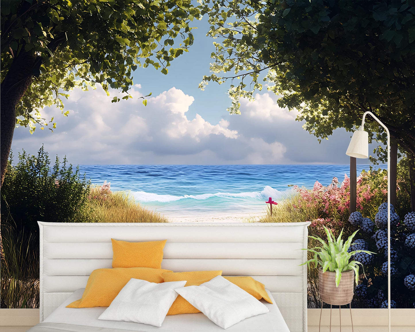 Beach Wall Mural for Bedroom – Ocean View Removable Wallpaper, Coastal Nature Landscape, Serene Sea Backdrop for Home Decor Vn289