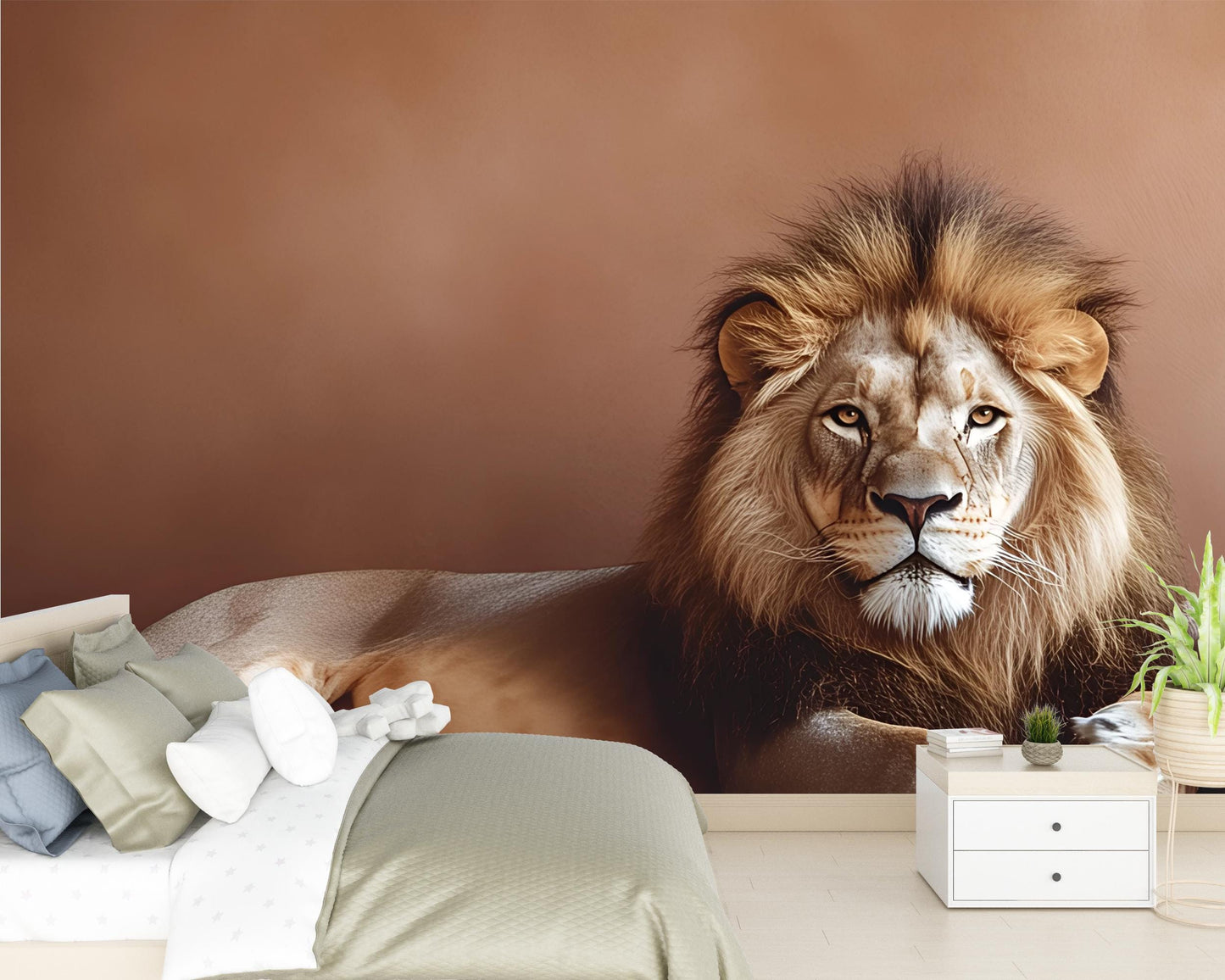 Majestic Lion Wall Mural | Safari Animal Bedroom Decor | King of Jungle Wall Art | Large Jungle Cat Wallpaper | Nature Theme Mural Vn274