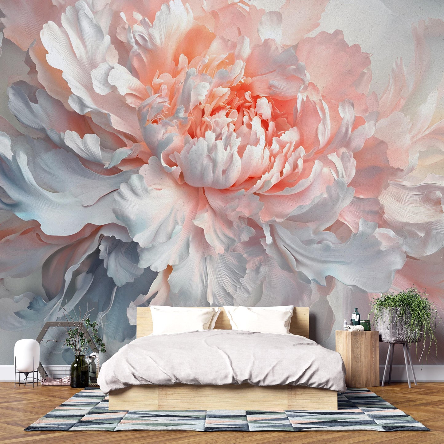 Blush Peony Wall Mural – Large Floral Wallpaper for Bedroom | Romantic Flower Wall Art | Elegant Statement Wall Decor Vn471