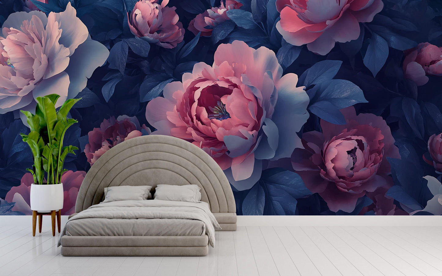 Large Floral Wall Mural | Dark Peony Flower Wallpaper | Romantic Bedroom Wall Art | Removable Peel & Stick Mural Vn466