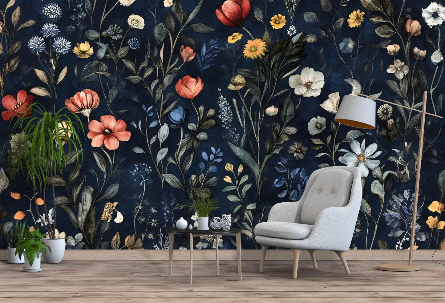 Dark Floral Botanical Wallpaper – Vintage Garden Mural for Living Room, Removable Peel and Stick Wall Art Vn184