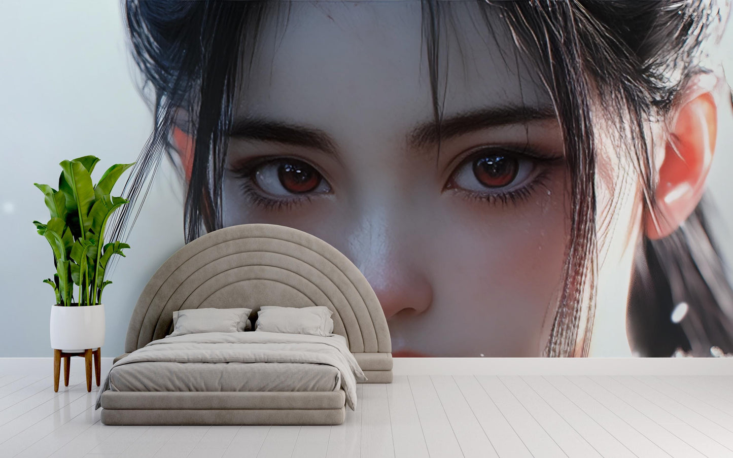 Anime Girl Wall Mural - Large Aesthetic Bedroom Art, 3D Fantasy Face Wallpaper, Modern Anime Home Decor Vn353