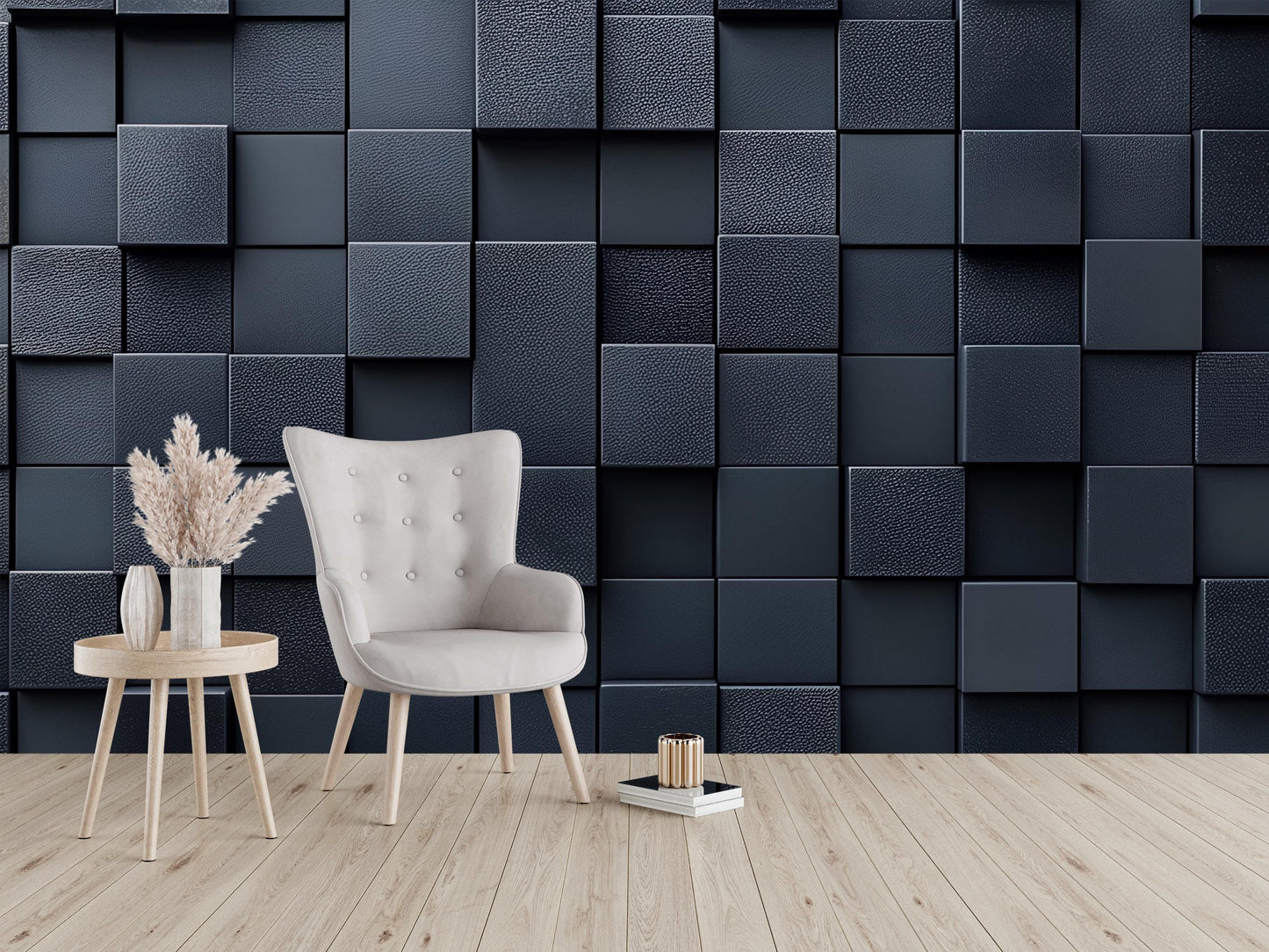 Modern 3D Black Wall Art | Geometric Textured Panel Mural | Minimalist Dark Accent Wall Decor Vn230
