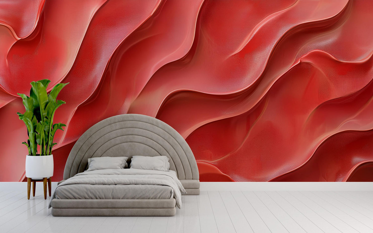 Red Wave 3D Wall Mural | Modern Abstract Wallpaper | Bold Red Accent Wall Art | Bedroom Living Room Decor Vn237