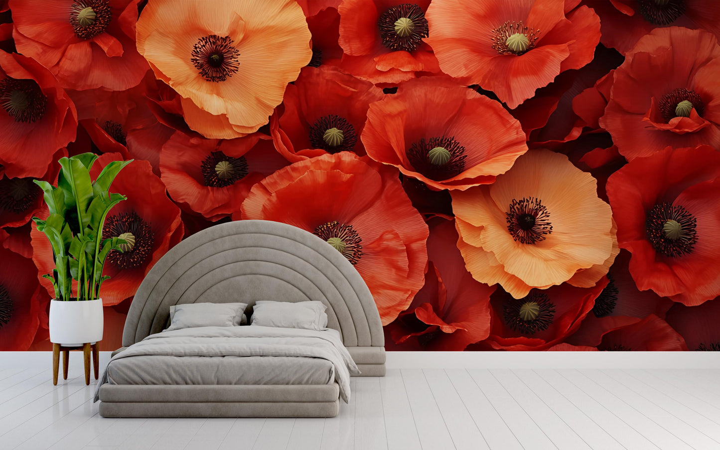Large Red Poppy Flower Wall Mural – Bold Floral Peel and Stick Wallpaper for Bedroom Accent Wall – Removable Nature Decor Vn335