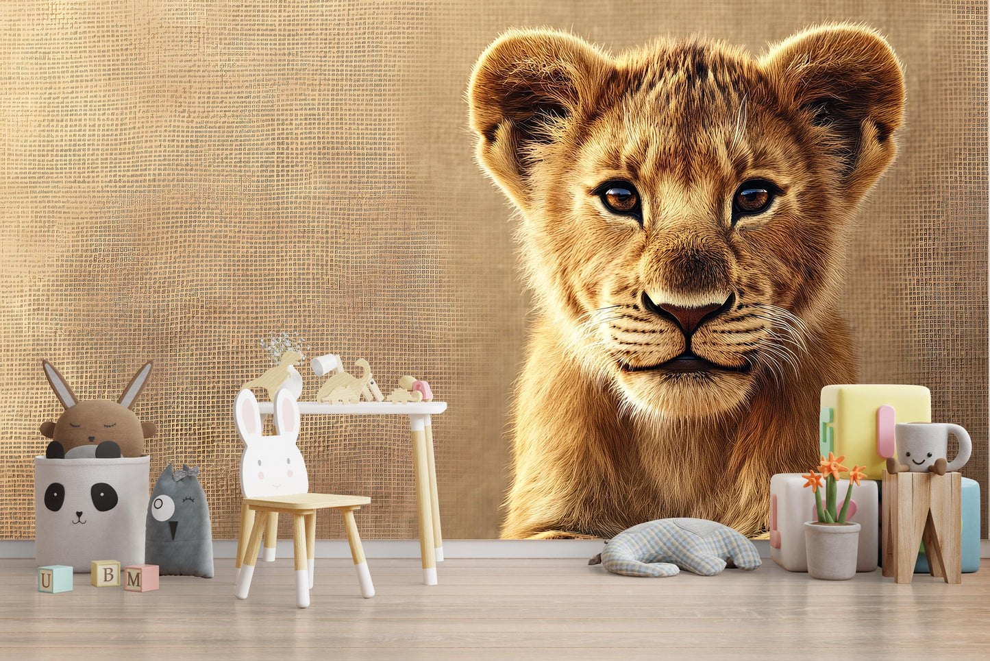 Lion Cub Wall Mural for Kids Room – Safari Animal Nursery Wallpaper – Jungle Theme Baby Room Decor Vn273
