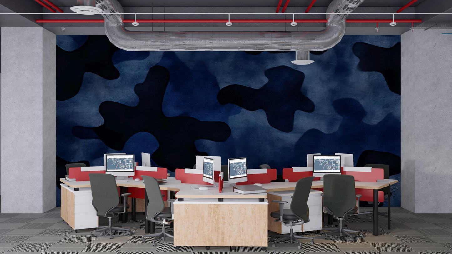 Blue Camo Wall Mural Office Decor | Modern Abstract Wallpaper | Bold Accent Wall Art Vn463
