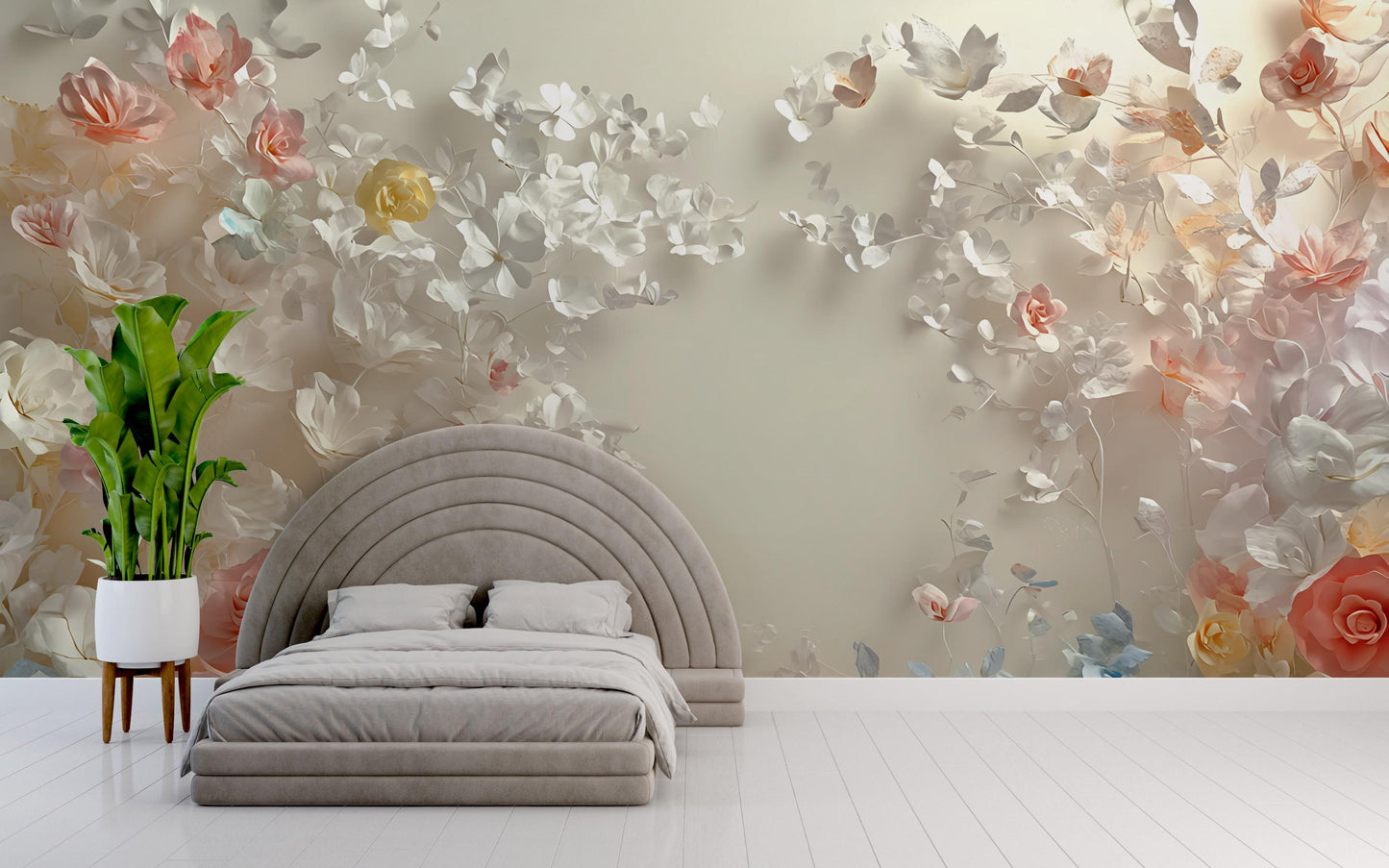Romantic 3D Floral Wall Mural – Elegant Rose Flower Bedroom Wallpaper Vn469