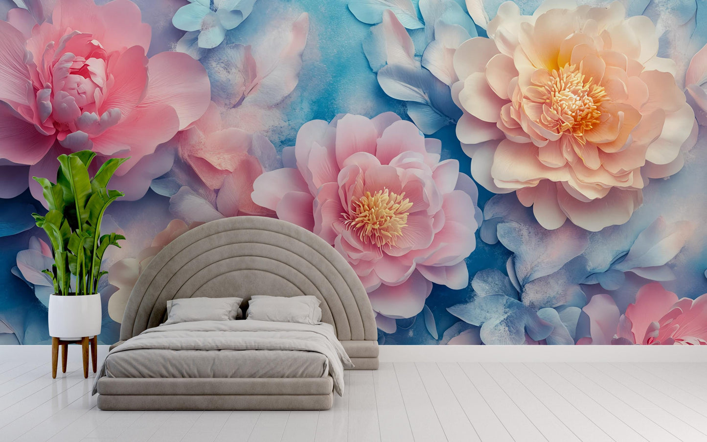 Large Floral Wall Mural | Pink Peony Flower Wallpaper | Romantic Botanical Bedroom Decor Vn470