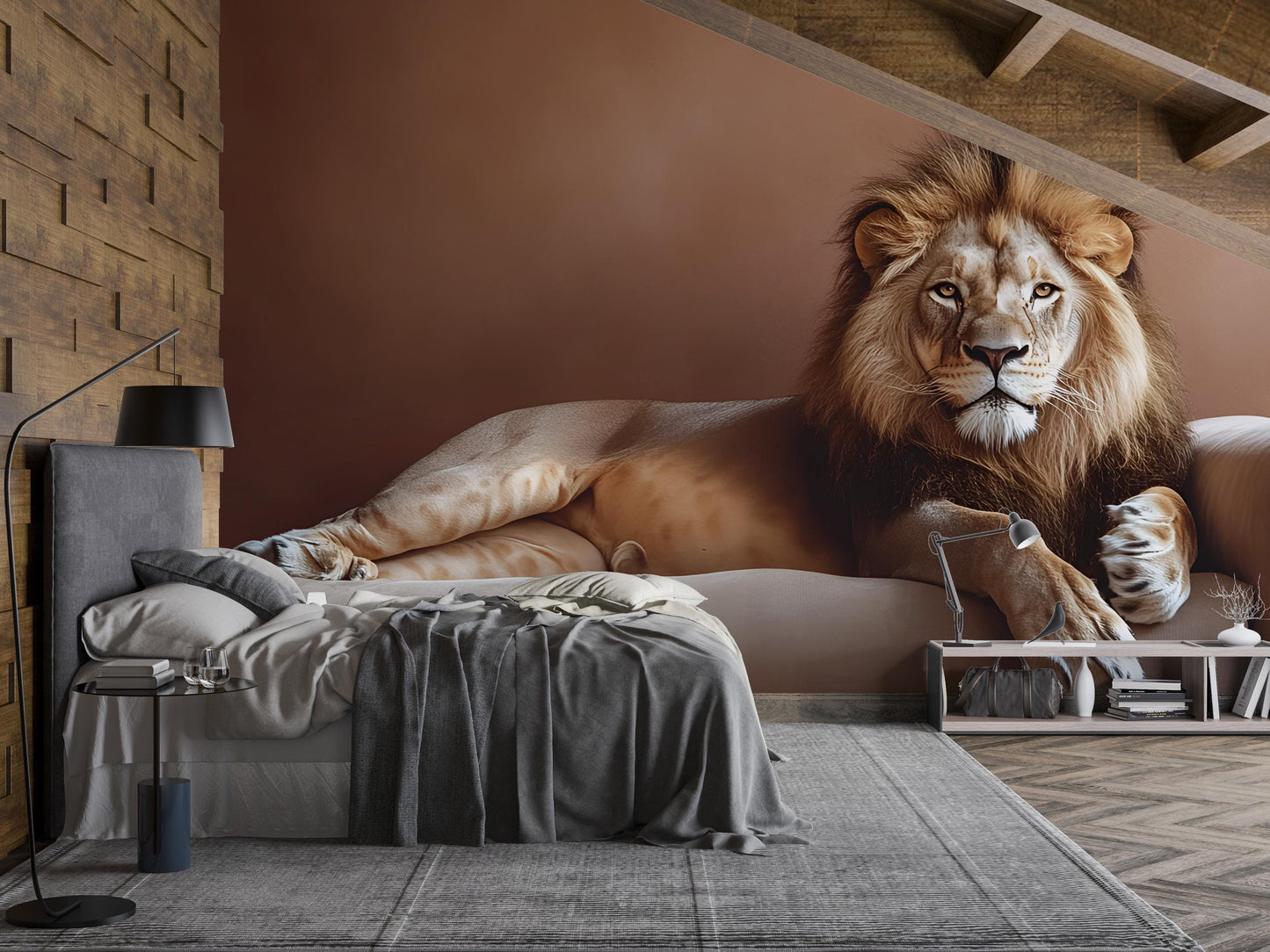 Majestic Lion Wall Mural | Safari Animal Bedroom Decor | King of Jungle Wall Art | Large Jungle Cat Wallpaper | Nature Theme Mural Vn274