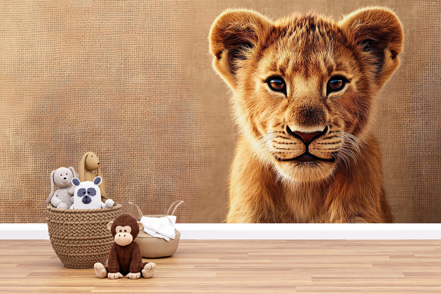 Lion Cub Wall Mural for Kids Room – Safari Animal Nursery Wallpaper – Jungle Theme Baby Room Decor Vn273