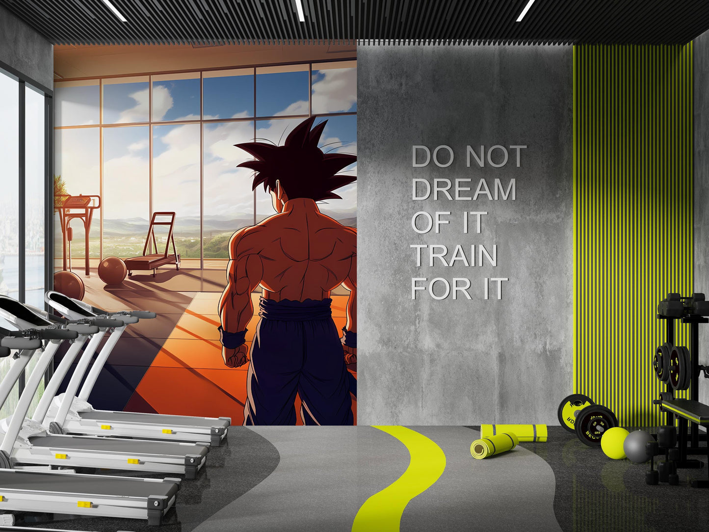Anime Gym Wall Mural - Goku Inspired Fitness Decor - Motivational Workout Poster - Home Gym Wall Art - Bodybuilding Anime Wallpaper Vn140