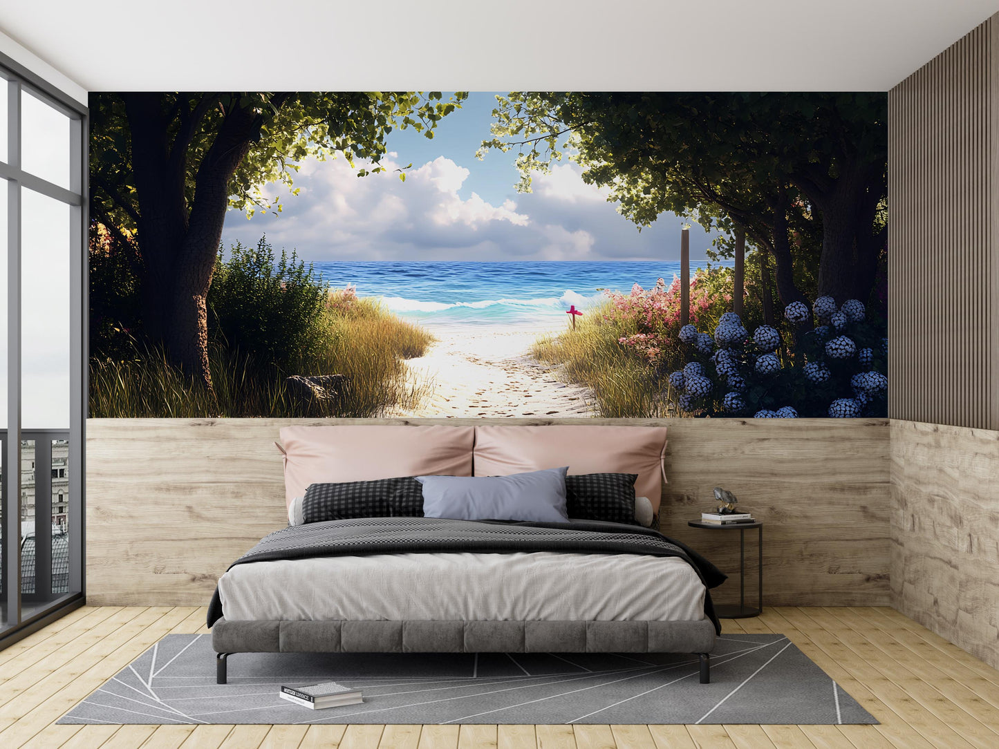 Beach Wall Mural for Bedroom – Ocean View Removable Wallpaper, Coastal Nature Landscape, Serene Sea Backdrop for Home Decor Vn289