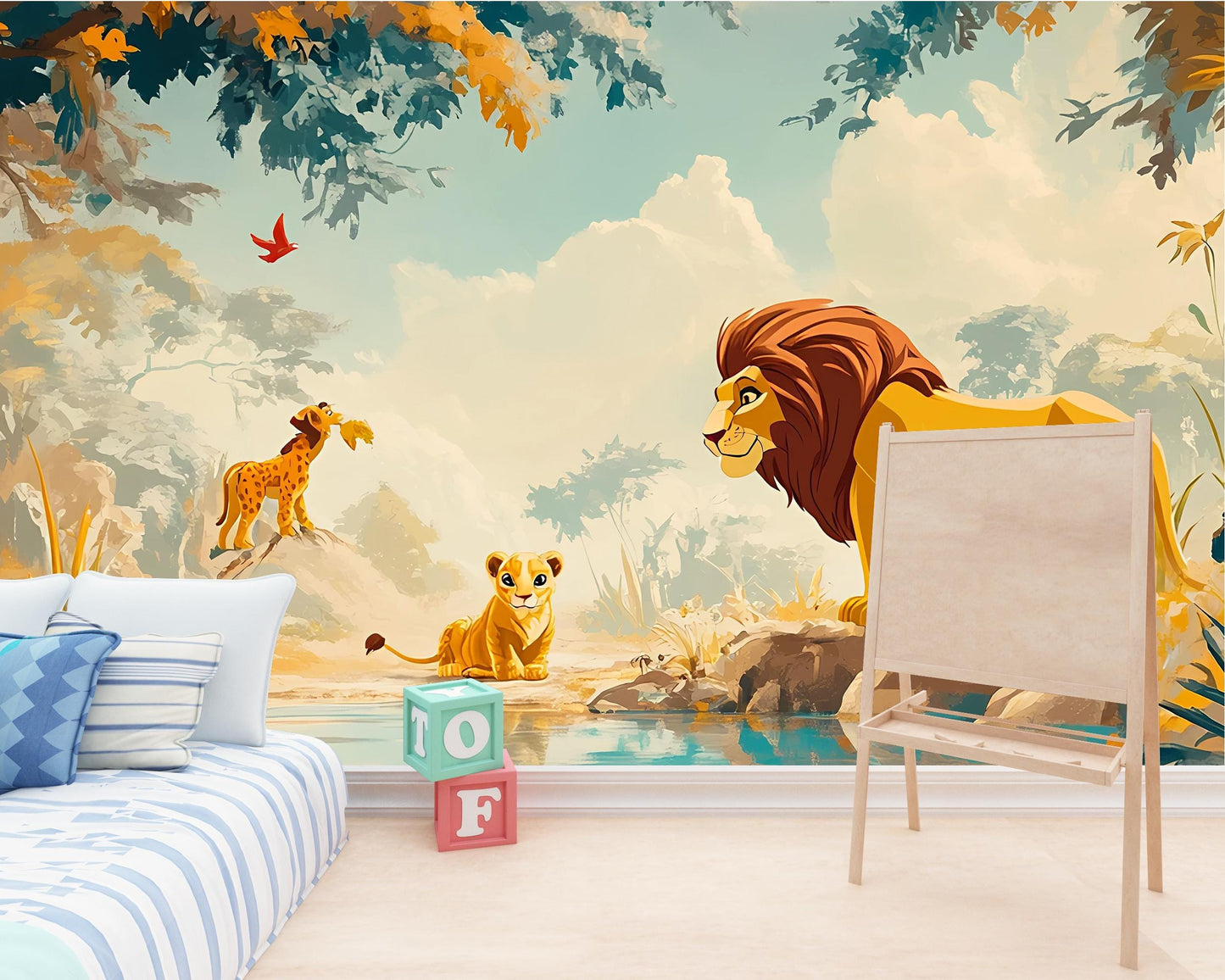 Lion King Jungle Mural | Safari Wall Art for Kids Room | Animal Nursery Wallpaper Vn272
