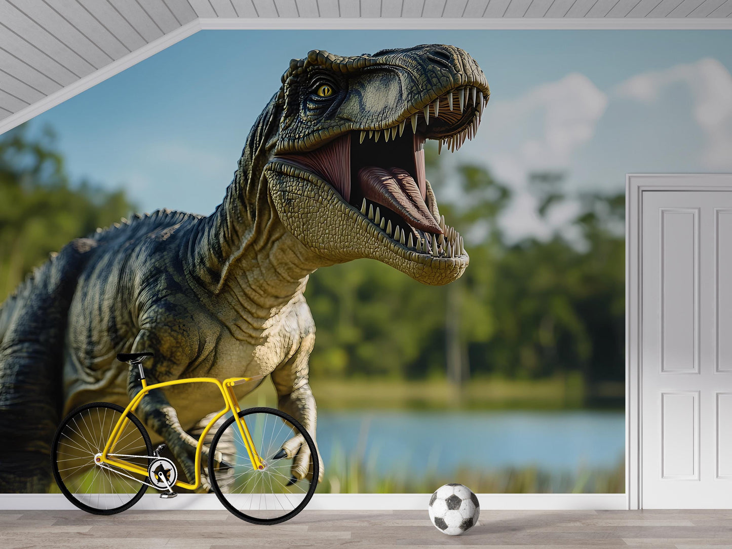 Dinosaur Wall Mural for Kids Room - T-Rex Jungle Scene - Realistic 3D Dino Wallpaper - Boys Bedroom Decor Vn410