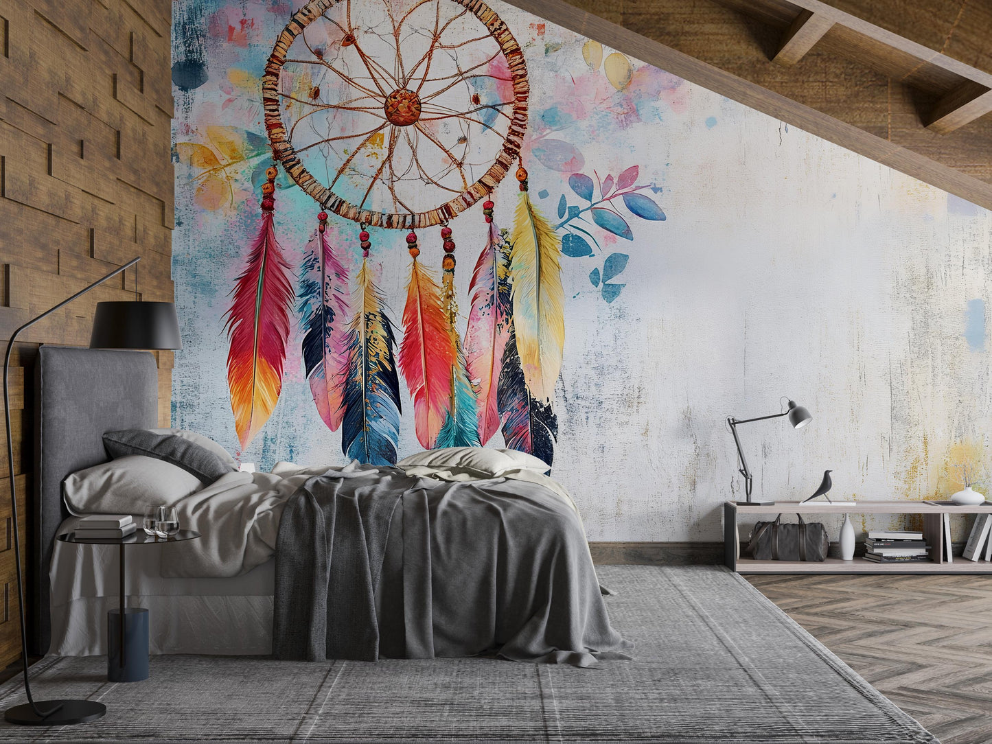 Dreamcatcher Wall Mural Boho Bedroom Decor Feather Art Large Wall Art Vn393