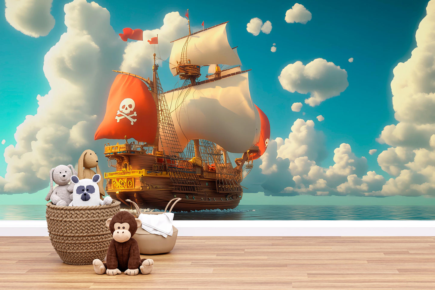 Pirate Ship Wall Mural for Kids Room – Nautical Ocean Adventure Wallpaper – Removable Peel and Stick Pirate Decor Vn 309