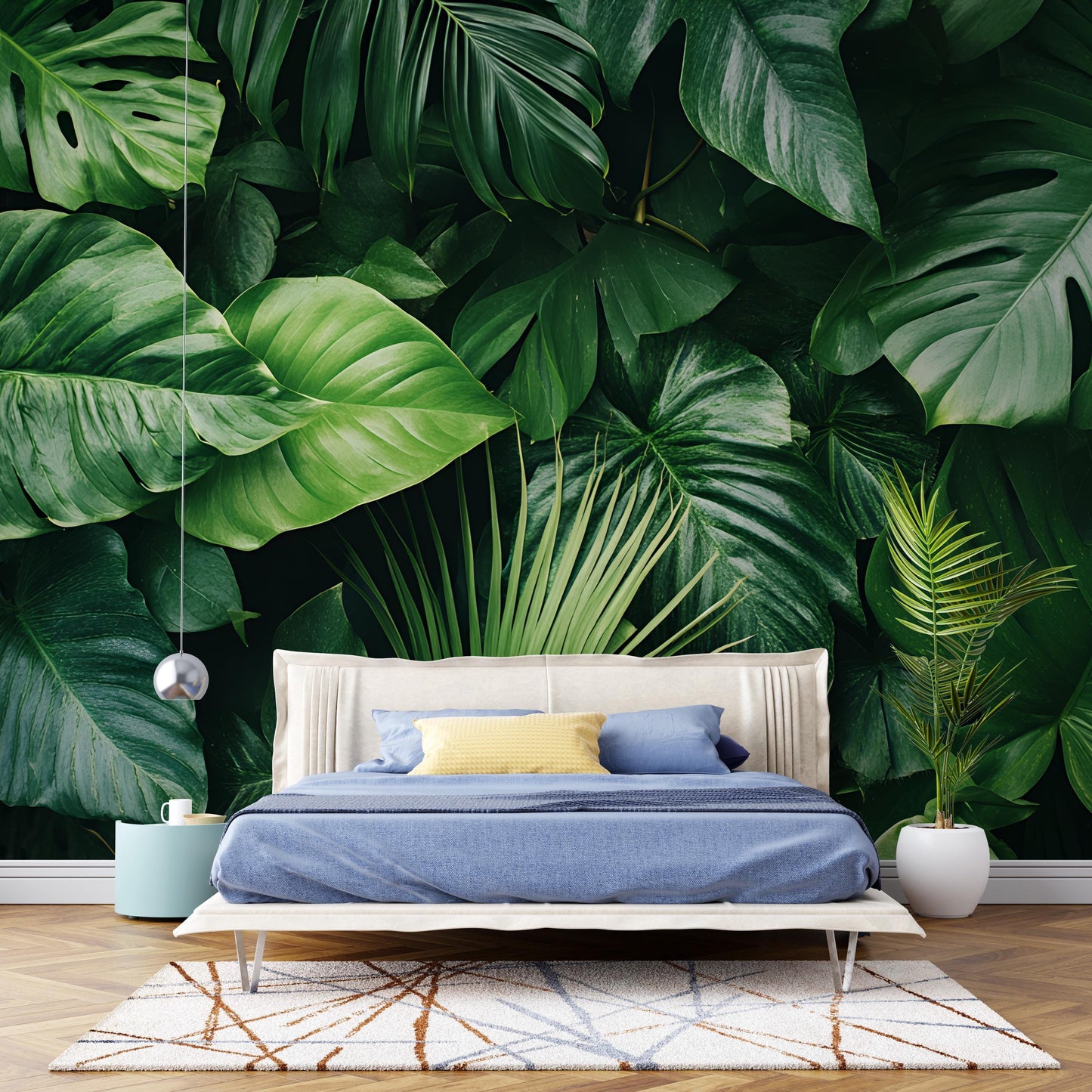 Tropical Jungle Leaf Wall Mural | Large Botanical Green Plant Wallpaper | Modern Nature Bedroom Decor | Peel & Stick or Traditional Vn209