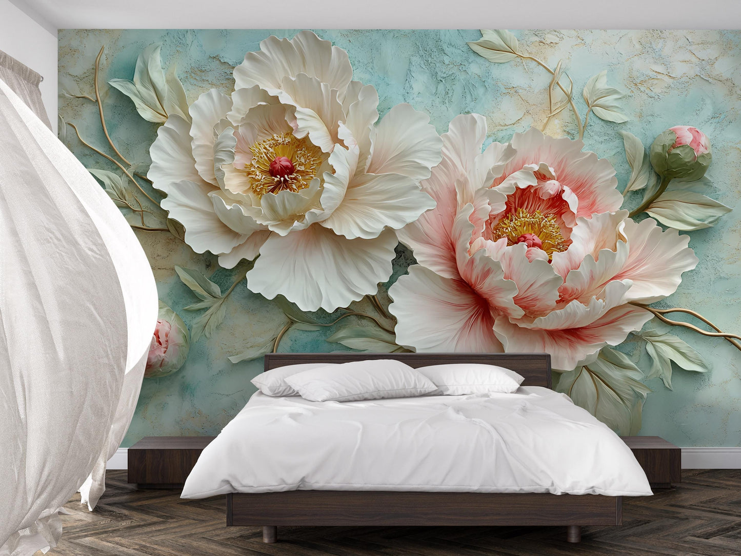 3D Floral Wall Mural Peony Art Bedroom Decor Large Flower Wallpaper Vn467