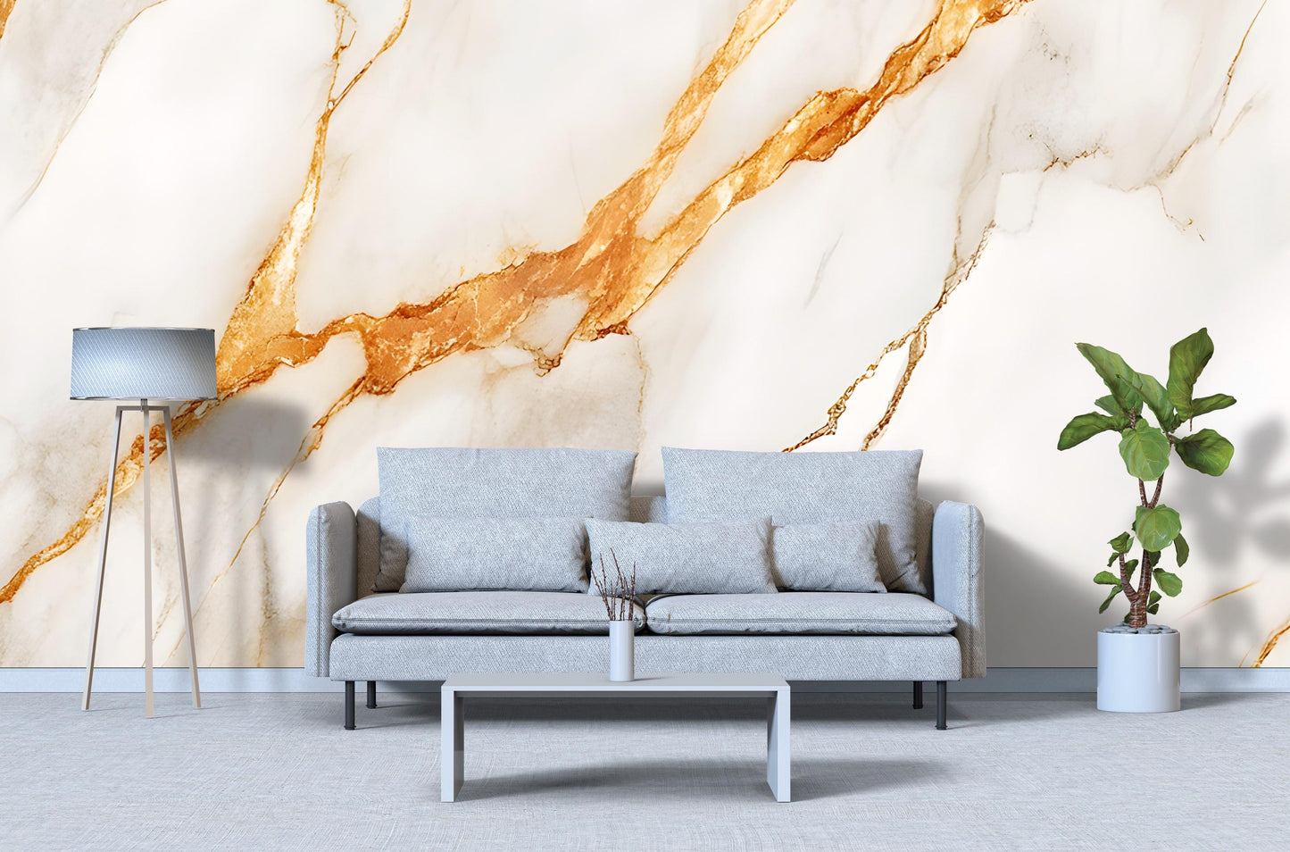 Modern Marble Wall Mural | Gold Vein Wallpaper | Abstract Marble Accent Wall for Living Room Decor | Peel and Stick Removable Mural Vn048