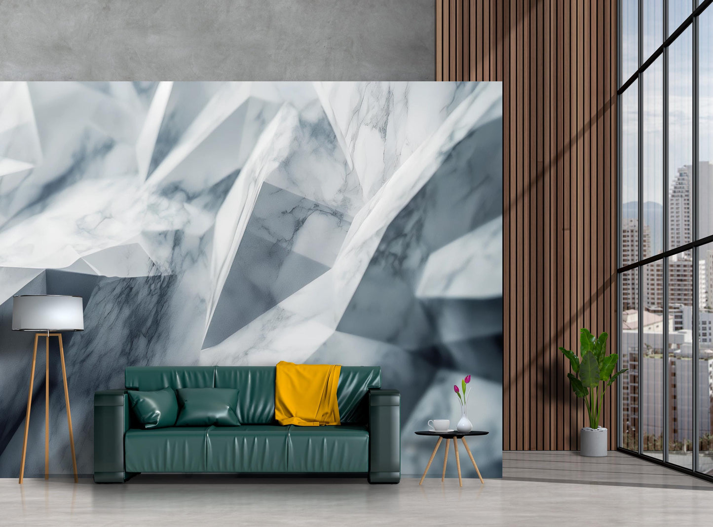 Luxury Geometric Crystal Wall Mural | Abstract Marble 3D Wallpaper | Modern Living Room Decor Vn231