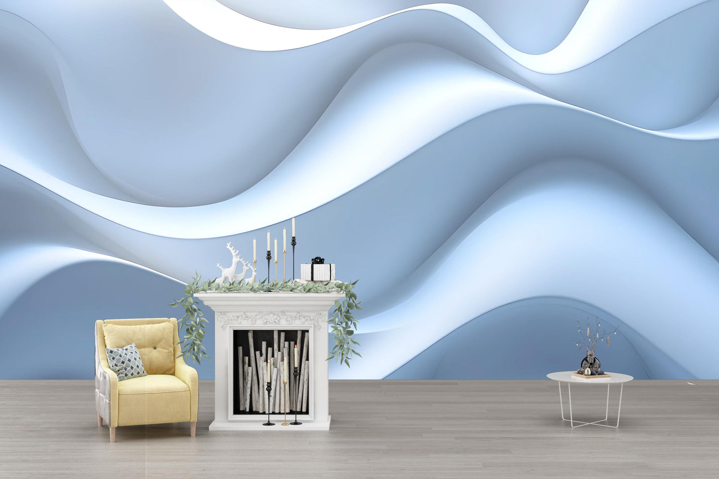 Modern Blue Wave Wall Art Mural | 3D Abstract Ocean-Inspired Wallpaper | Contemporary Living Room Decor | Removable Peel & Stick Vn228