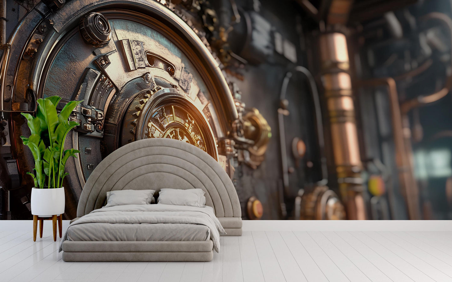 Steampunk Vault Wall Mural – Industrial Office Decor, Futuristic Steampunk Art for Home or Workplace, High-Detail Printable Artwork Vn382