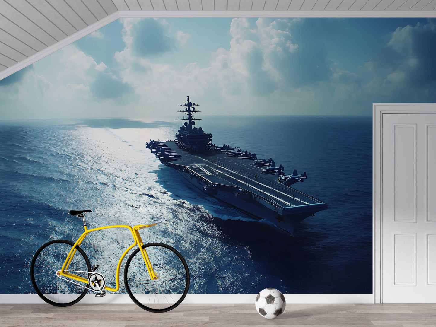 Navy Aircraft Carrier Wall Mural | Modern Military Ocean Theme Wallpaper for Boys Room or Office | Custom Ocean View Wall Art Vn450