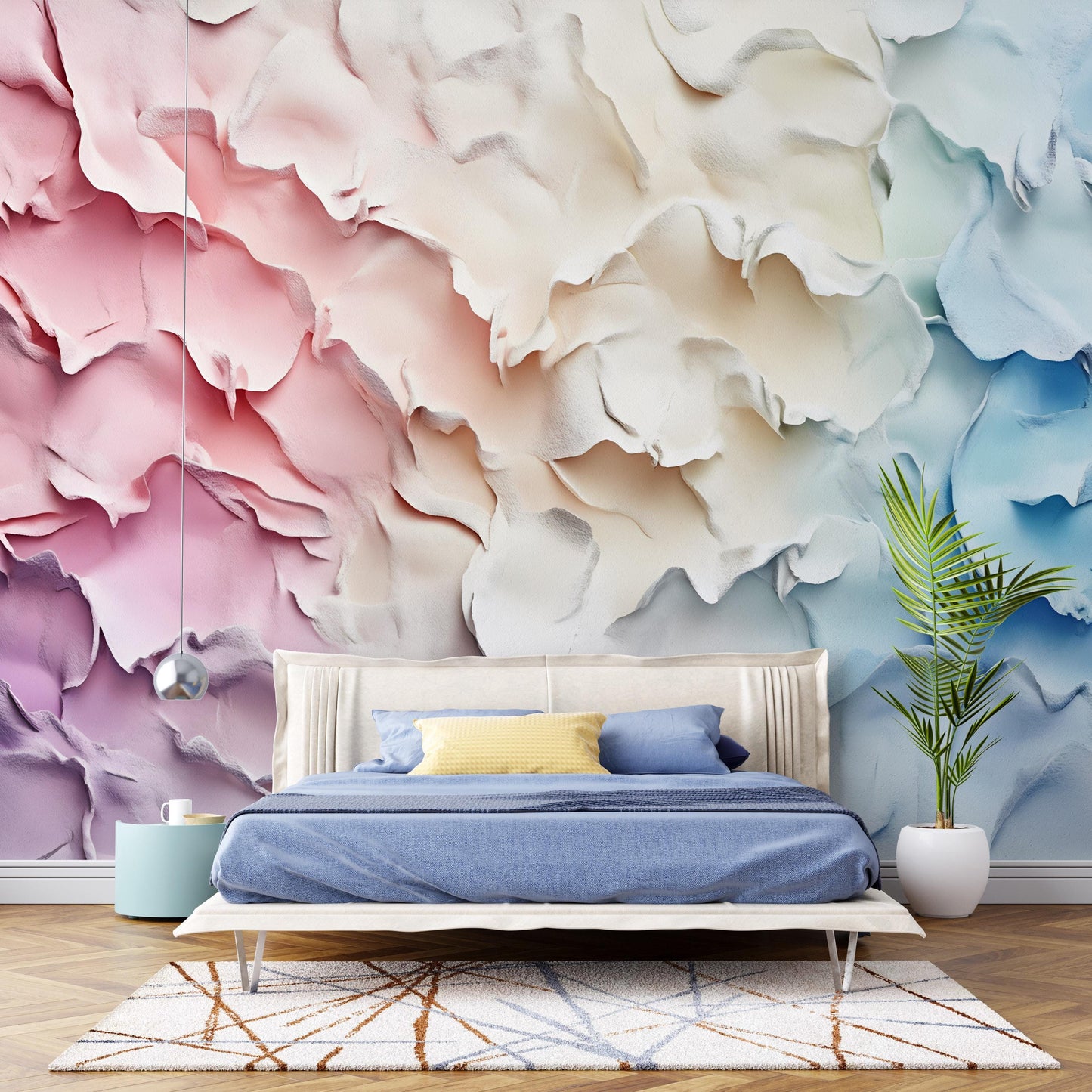Pastel Abstract Kids Room Wall Art | Nursery Mural Printable | Soft 3D Flower Texture | Gender Neutral Baby Room Decor Vn055