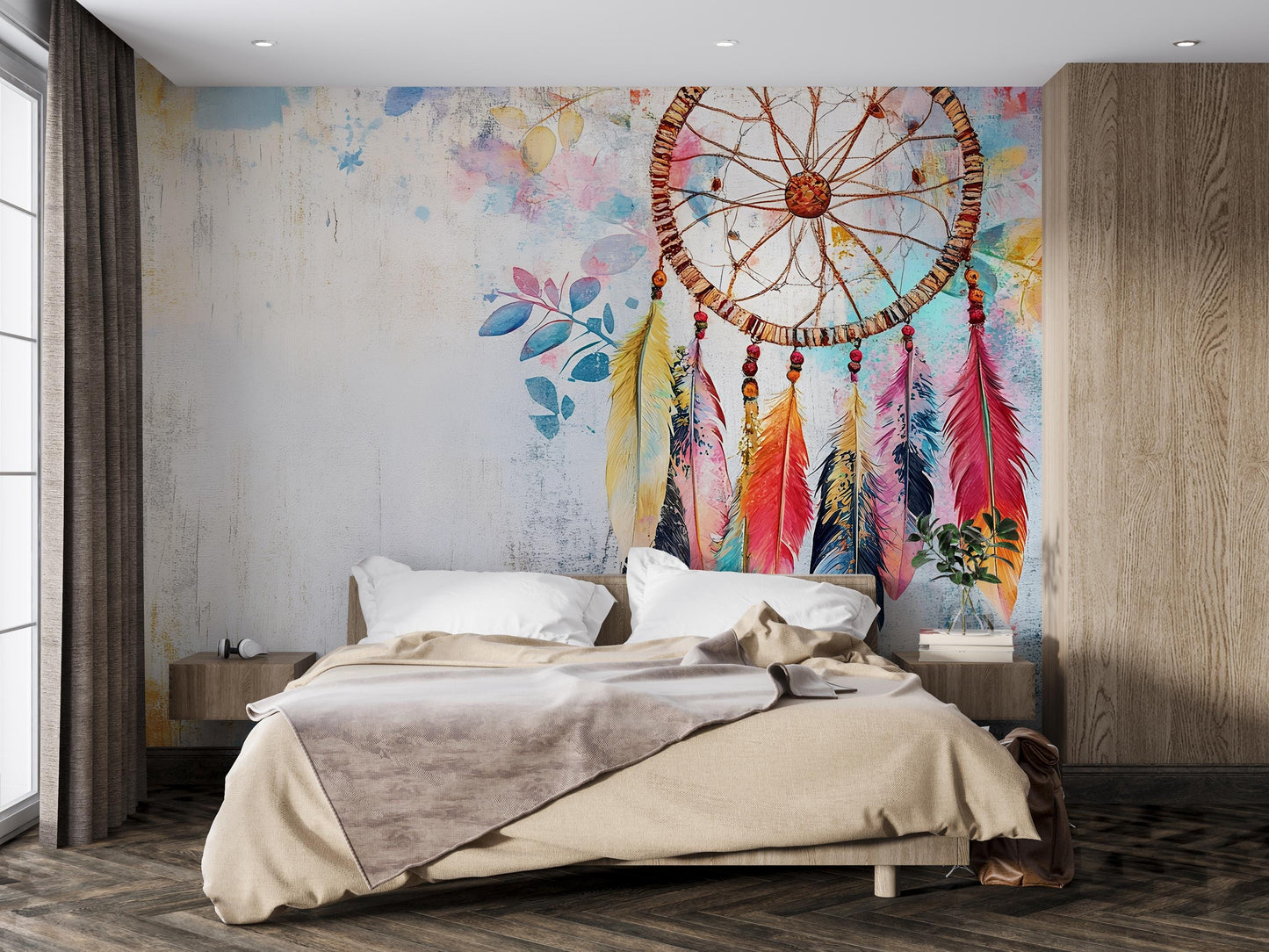 Dreamcatcher Wall Mural Boho Bedroom Decor Feather Art Large Wall Art Vn393
