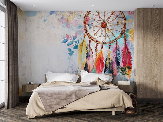Dreamcatcher Wall Mural Boho Bedroom Decor Feather Art Large Wall Art Vn393