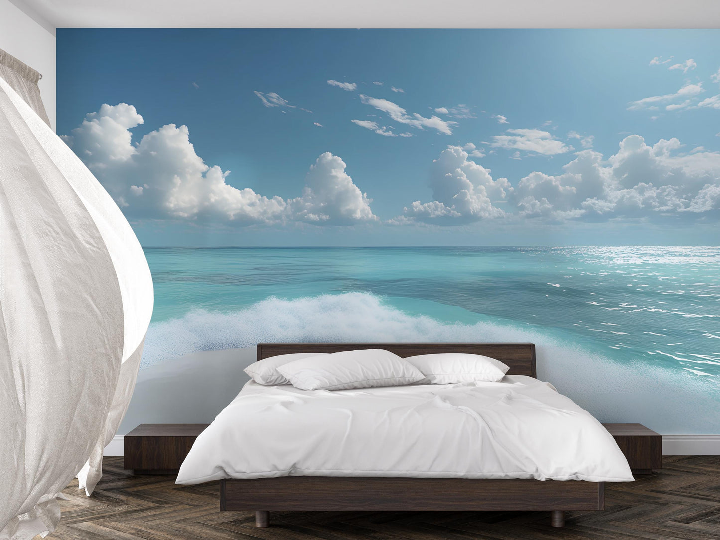 Ocean Beach Wall Mural – Coastal Sea View Wallpaper – Tropical Bedroom Wall Art – Large Ocean Scene Decor Vn284