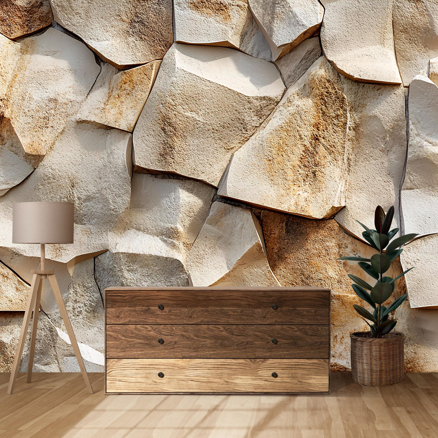 3D Textured Rock Wall Mural | Realistic Stone Pattern Wallpaper | Modern Living Room Art Decor | Peel & Stick Removable Mural Vn245