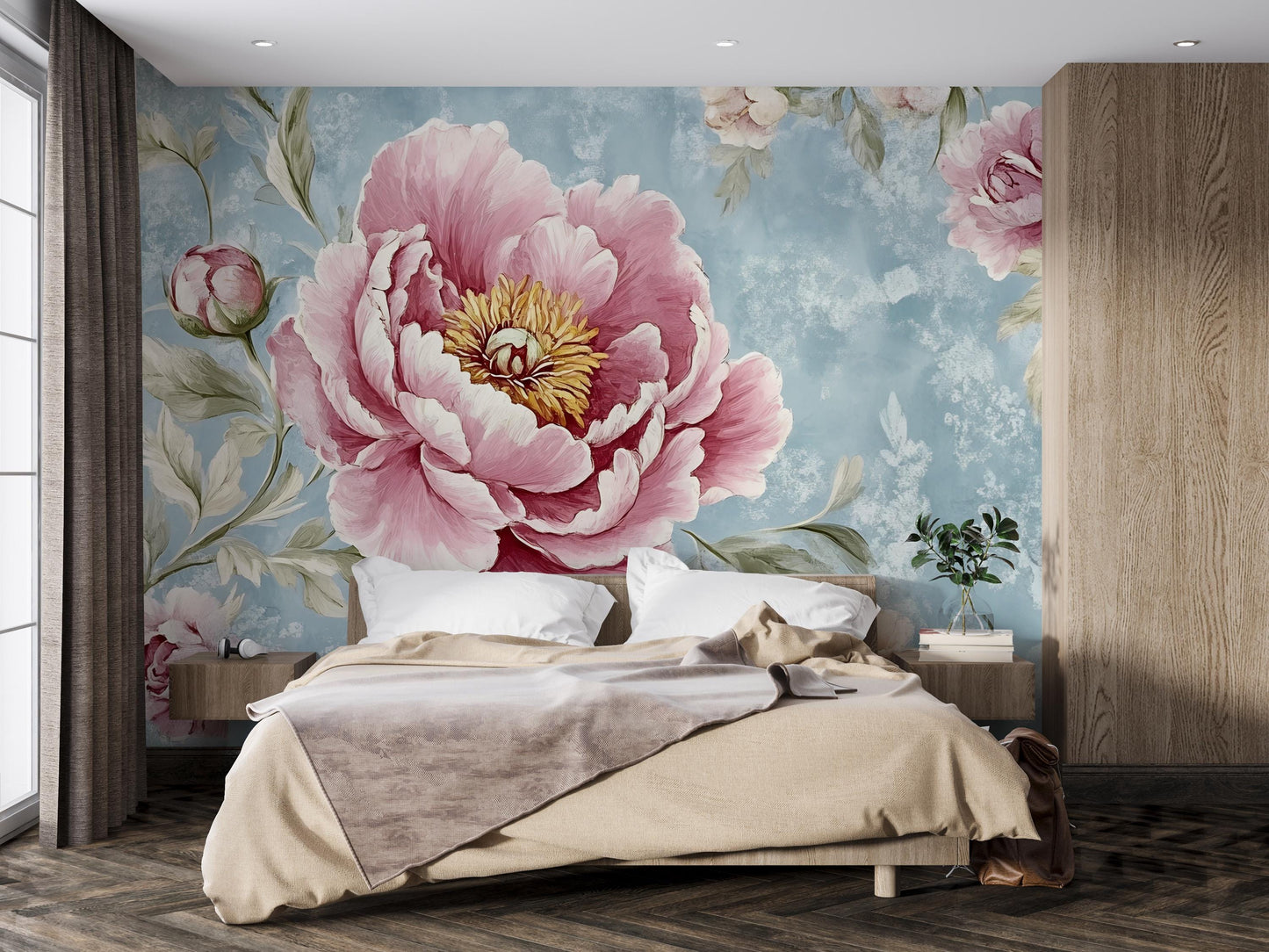 Peony Flower Wall Mural for Bedroom – Large Floral Wallpaper Art Vn472