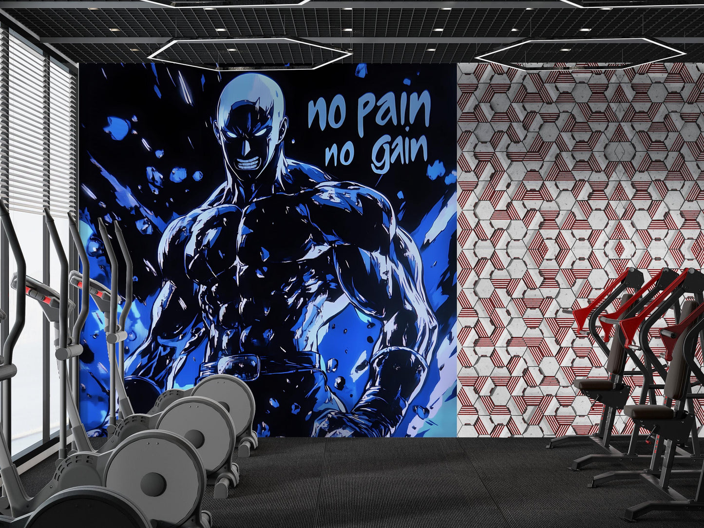Anime Gym Wall Art Poster - "No Pain No Gain" Motivational Decor - Muscle Hero Fitness Room Mural Vn141