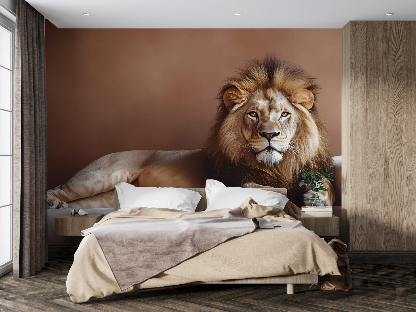 Majestic Lion Wall Mural | Safari Animal Bedroom Decor | King of Jungle Wall Art | Large Jungle Cat Wallpaper | Nature Theme Mural Vn274