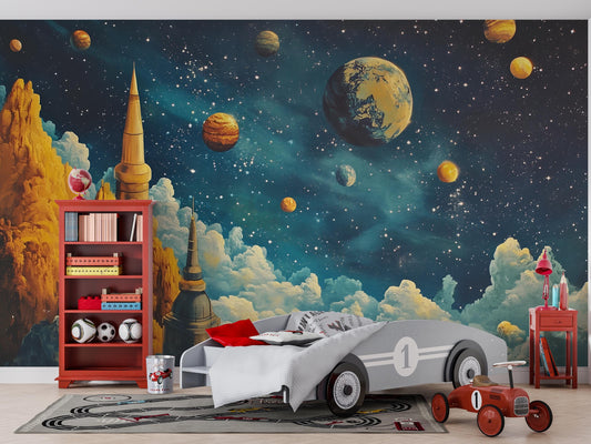 Space Fantasy Wall Mural – Sci-Fi Galaxy Room Decor Vn441