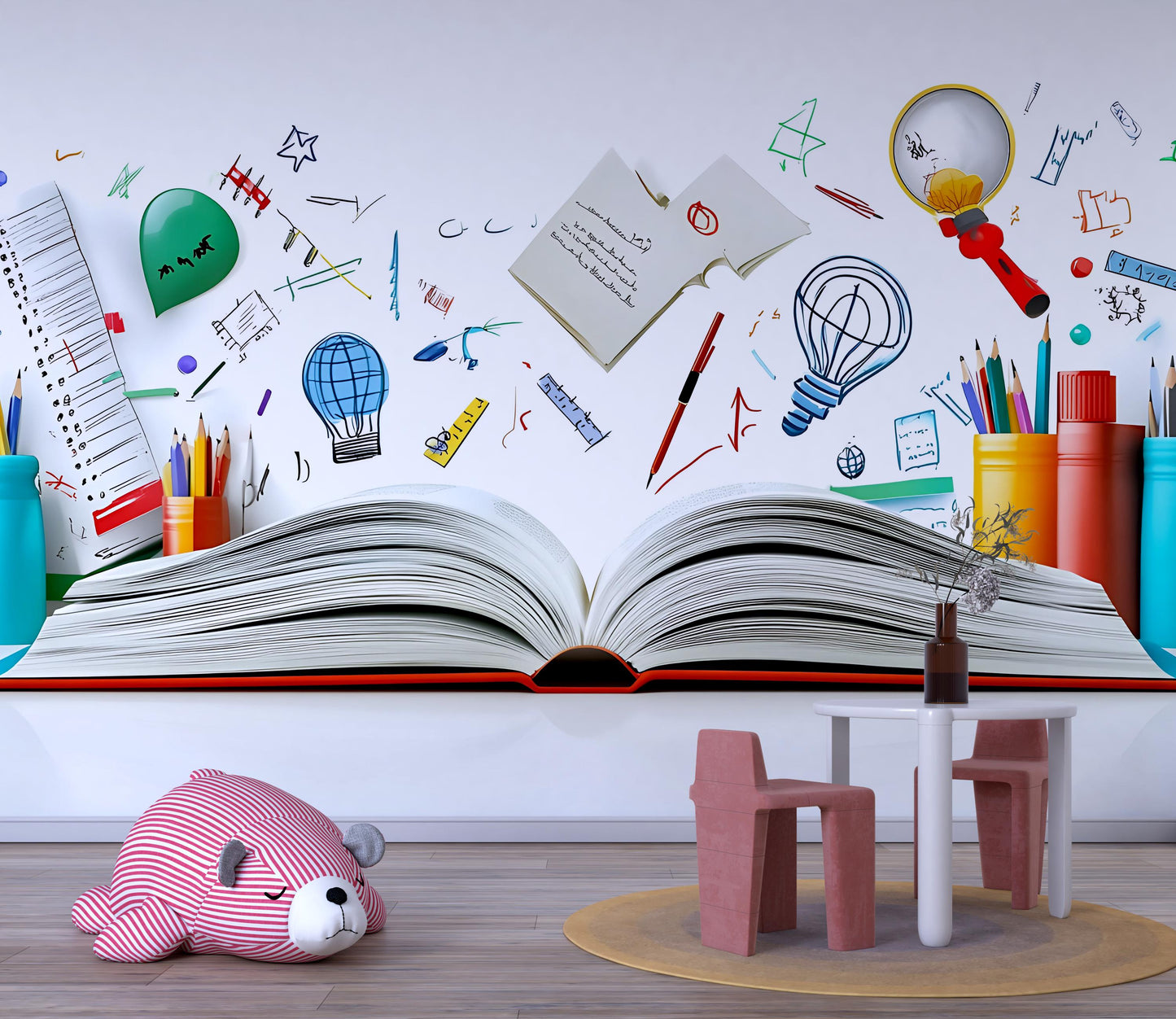 Educational Kids Wall Mural | Creative Study Room Decor | Open Book Art Print for Playroom or Bedroom Vn414