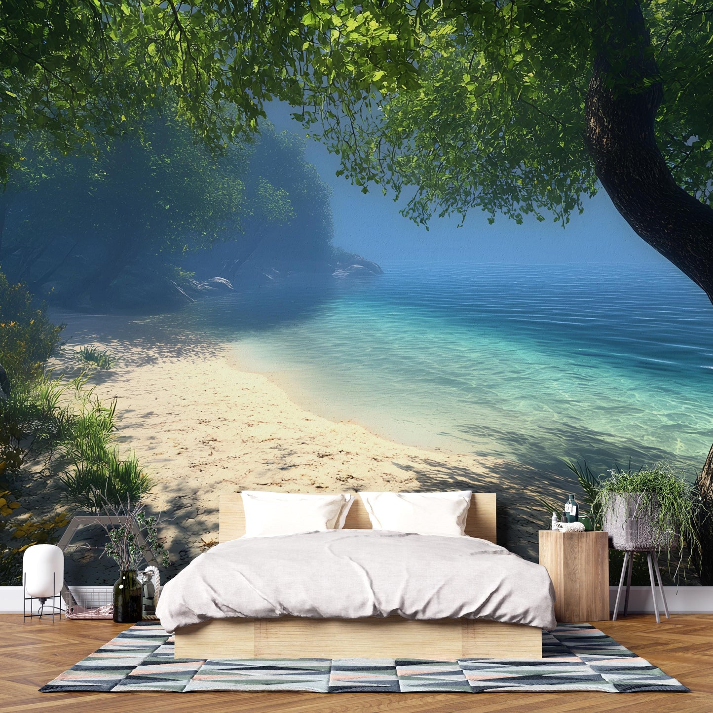 Tropical Beach Wall Mural for Bedroom – Serene Ocean Landscape Wallpaper – Nature-Inspired Room Decor Vn290