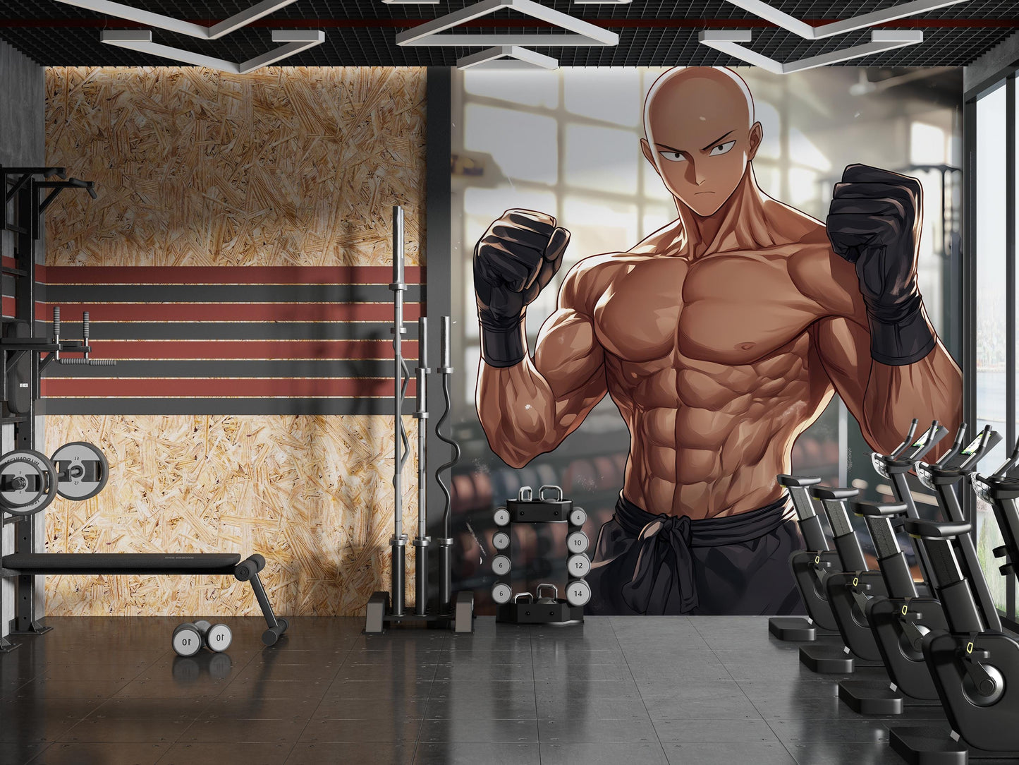 Anime Gym Wall Art - Saitama Workout Poster - Fitness Decor - Bodybuilding Anime Print - Gym Motivation Mural Vn139