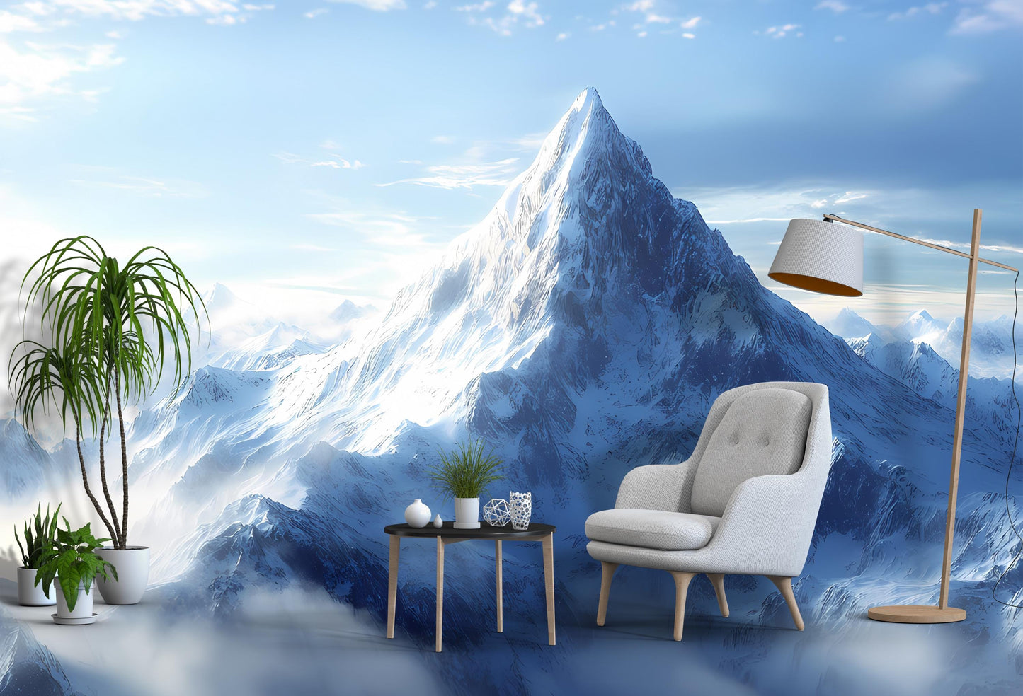 Snowy Mountain Wall Mural | Scenic Winter Mountain Wallpaper for Living Room | Modern Nature Landscape Art Décor Vn095
