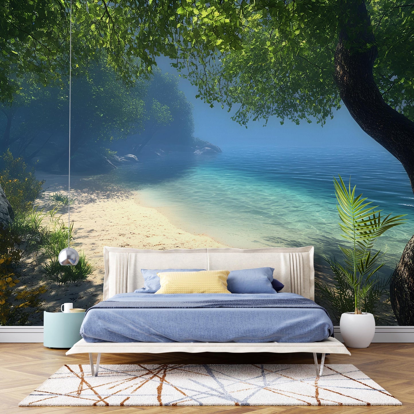 Tropical Beach Wall Mural for Bedroom – Serene Ocean Landscape Wallpaper – Nature-Inspired Room Decor Vn290