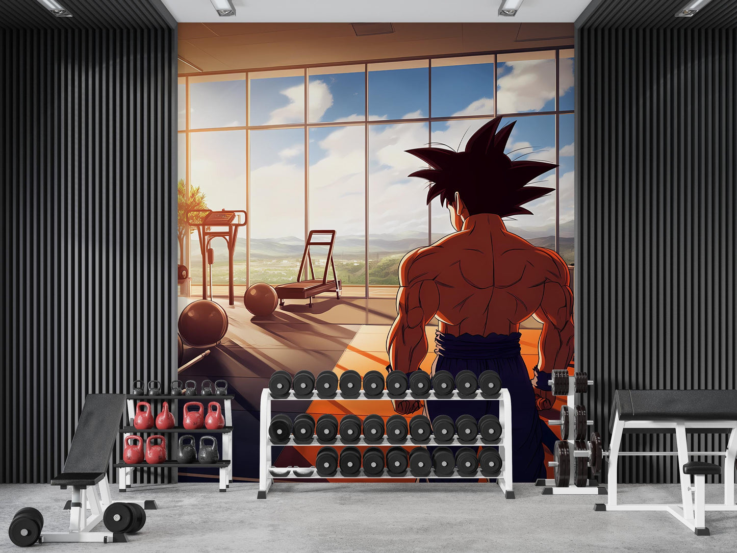 Anime Gym Wall Mural - Goku Inspired Fitness Decor - Motivational Workout Poster - Home Gym Wall Art - Bodybuilding Anime Wallpaper Vn140